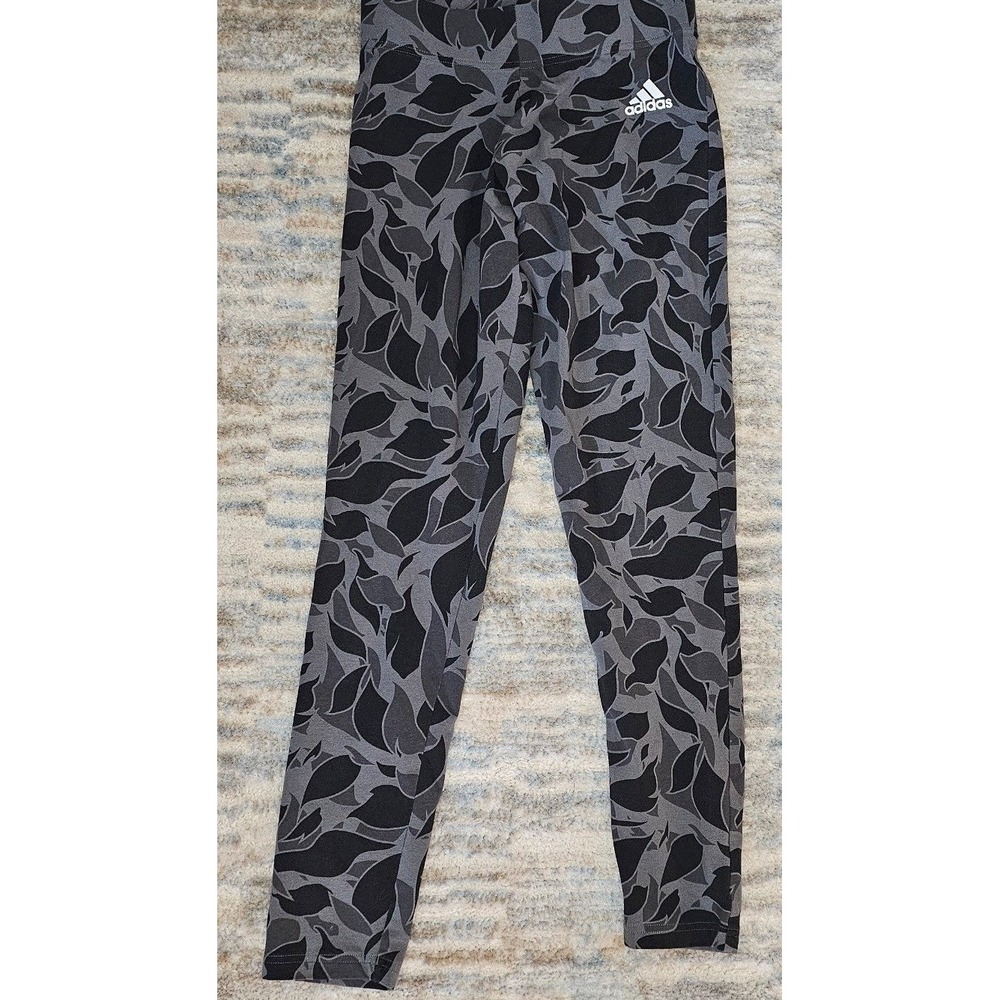 Adidas Womens Gray Black Abstract Leaf Print Athletic Leggings Size Small